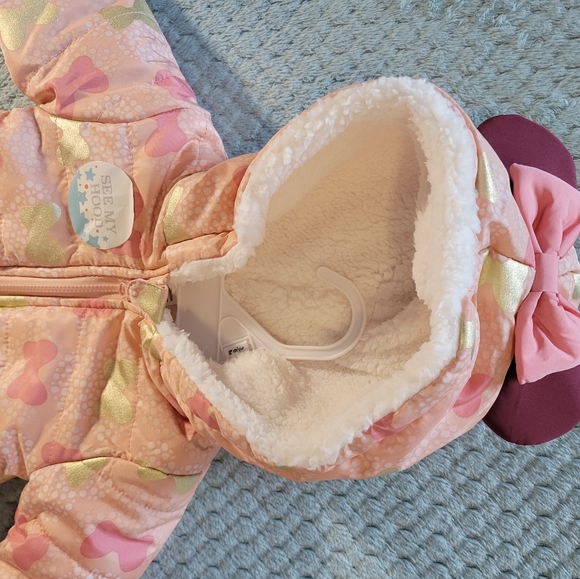 NEW Disney Minnie Mouse Fleece Snowsuit with Ears 3-6 months-NWT - Picture 9 of 16